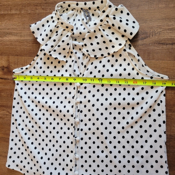 Anthropologie Ruffle Polka Dot Button Up Tank Top Blouse - Picture 15 of 15